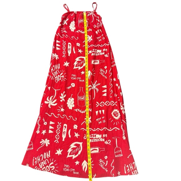 Paper Heart Anthropologie Resort Wear Red Linen Blend Wine Print Maxi Dress NWT - Picture 12 of 13